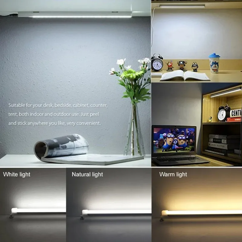 DC5V USB LED Strip Light - Flexible Bar Lamp for Kitchen Closet Bedside with Push Switch Aluminum Under Cabinet Night Lighting