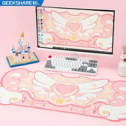 GeekShare Computer Gaming Mouse Pad Big Size 84*37cm Kawaii Pink Star Wings Desk Pad Office Table Mat Anti-slip Waterproof Mats