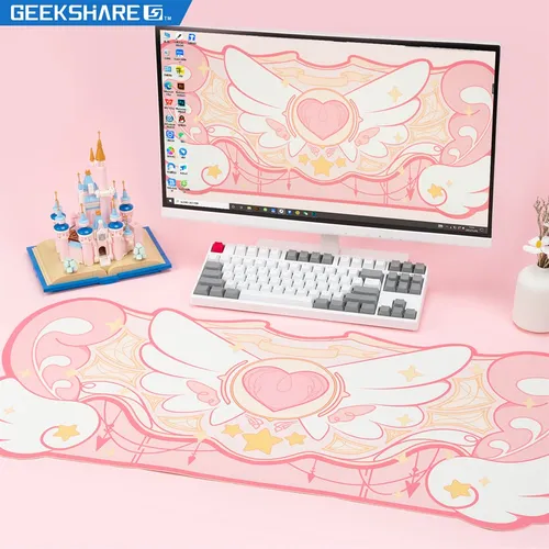 Imagen 1 del producto GeekShre-alfombrilla de ratón para juegos de ordenador, alfombrilla de escritorio con alas de estrella Rosa Kawaii, alfombrilla de mesa para oficina, alfombrillas antideslizantes impermeables, tamaño grande 84x37cm