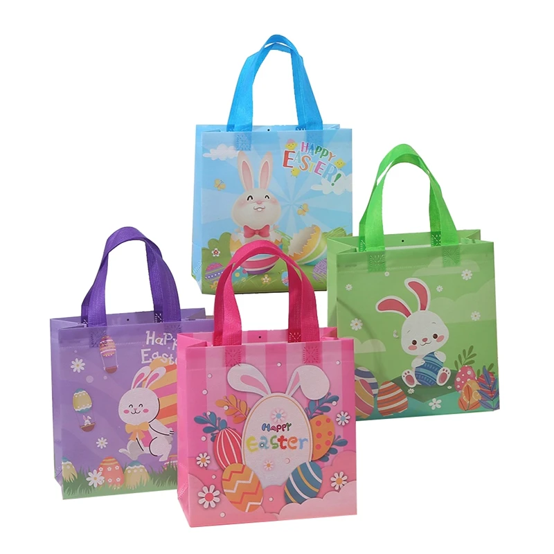 Easter Bags Multifunctional Non-Woven Easter Party Supplies Treat Bags Happy Easter Bunny Gift Bags With Handles