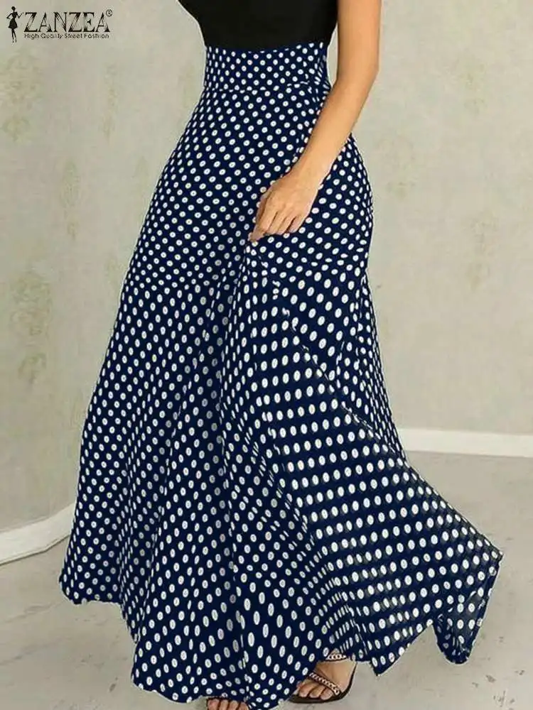 ZANZEA Moda A linha Swing Saia De Cintura Alta Maxi Saias Mulheres Casual Polka Dot 2023 Verão Elegante Escritório Férias Longo Júpiter