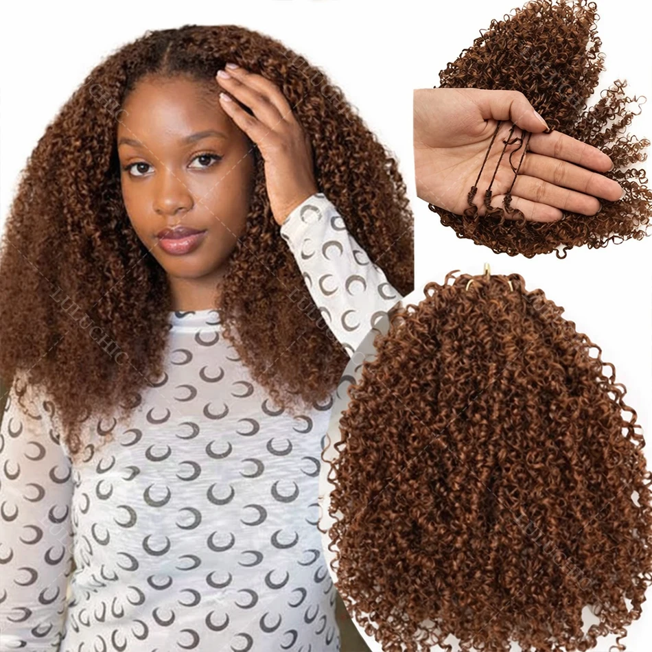

12A Brown Afro Kinky Curly Crochet Braiding Human Hair Tight Curly Pre-Separated Knotless Feather Crochet Human Hair Extensions