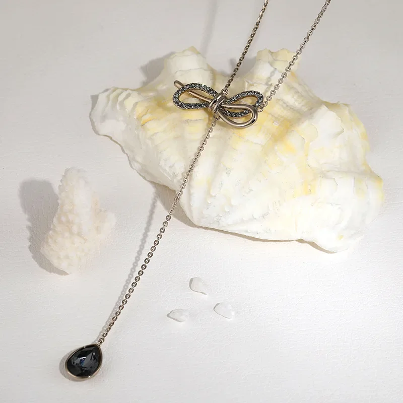 قلادة على شكل فيونكة، متعددة الاستخدامات وأنيقة، سلسلة سترة على شكل فراشة على شكل قطرة ماء