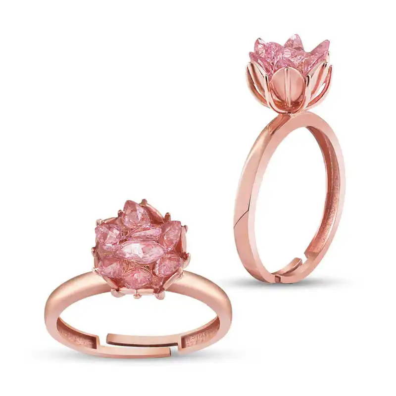 Silver Pink Lotus Flower Ring