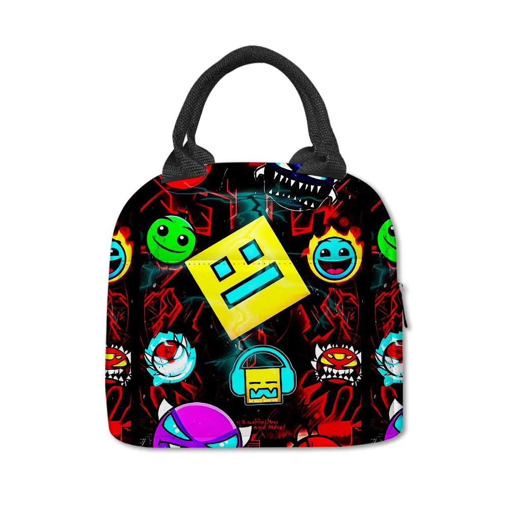 Luxury Popular Novelty Geometry Dash Student Work Lunchbox Thermal insulation Food Lunch Bag 3D Print Portable Handbags Ice Bags