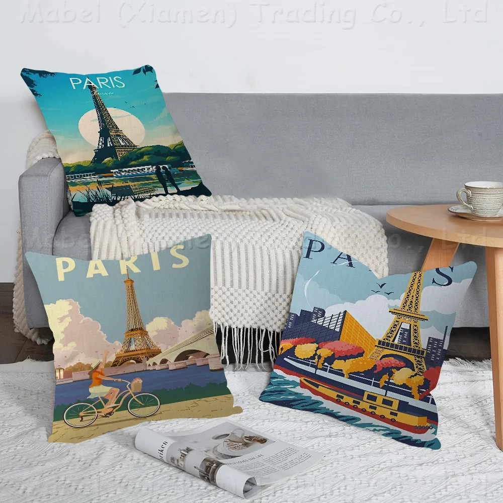 Travel City Paris Eiffel Tower New York Landscape Coordinates Personalized Picture Text Home Decorative Pillows 45x45cm