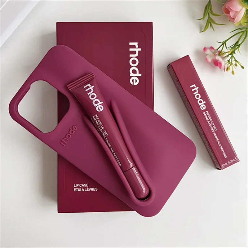 Jesienna Edycja Nowy Rhode DIY Szminka Uchwyt na Usta Miękkie Silikonowe Etui na IPhone 16 15 14 13 12 11 Pro Max Plus Pokrowiec z Podstawką na Telefon