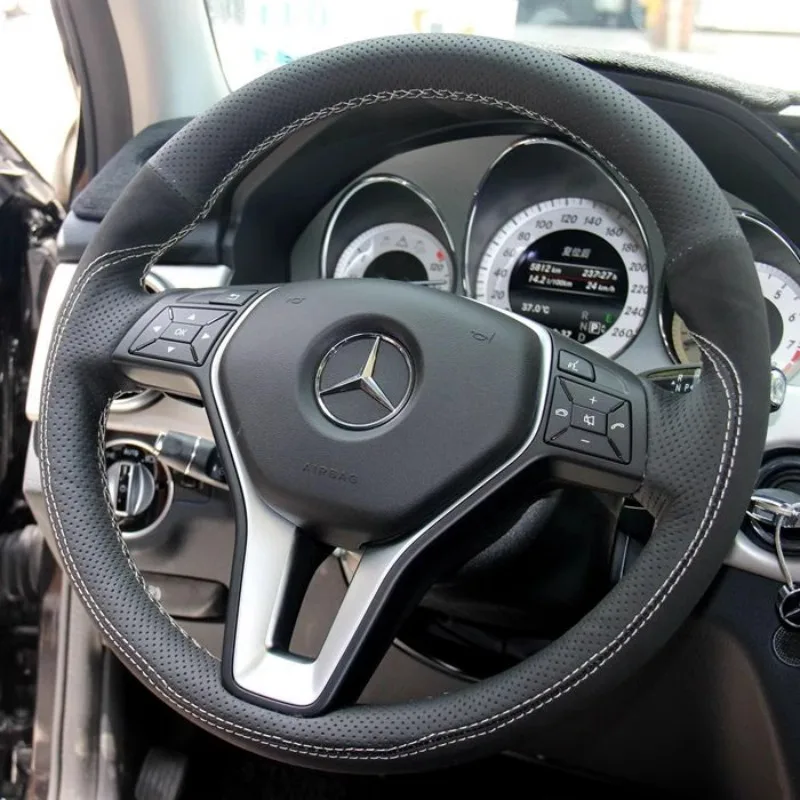 Braid Black Non-slip Hole-punch Car Steering Wheel Cover for Mercedes Benz GLE320/350/400/C180L/200L/260L