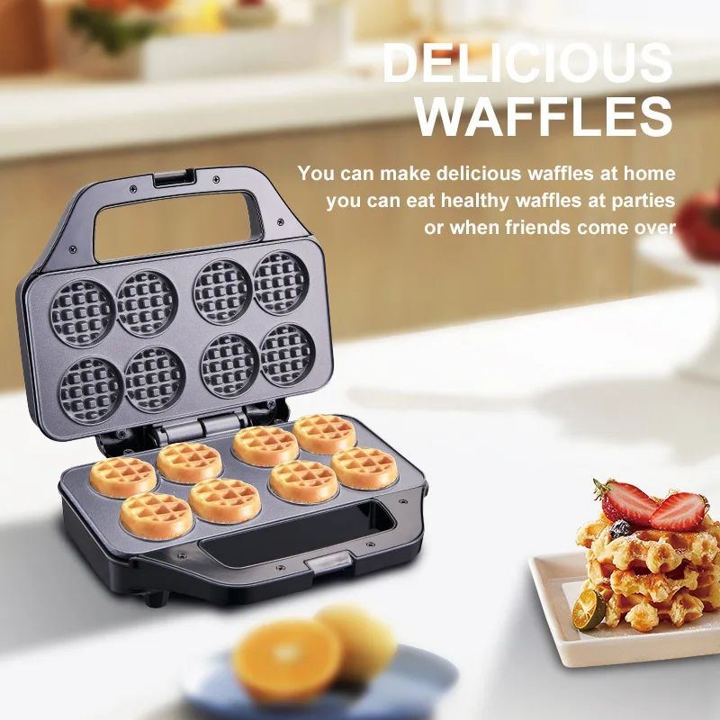 Mini Electric Waffles Maker 8 Pan Double Heating Non-Stick Egg Cake Oven Waffles Griddle Cooking Machine for Home Kid's Snacks