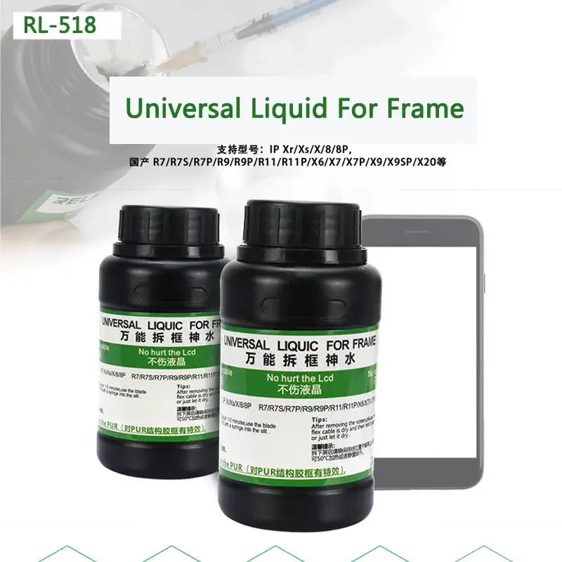 RL-518 Universal liquid for remove frame disassemble bracket stent glue liquid for huawei for Samsung for iPhone +Syring