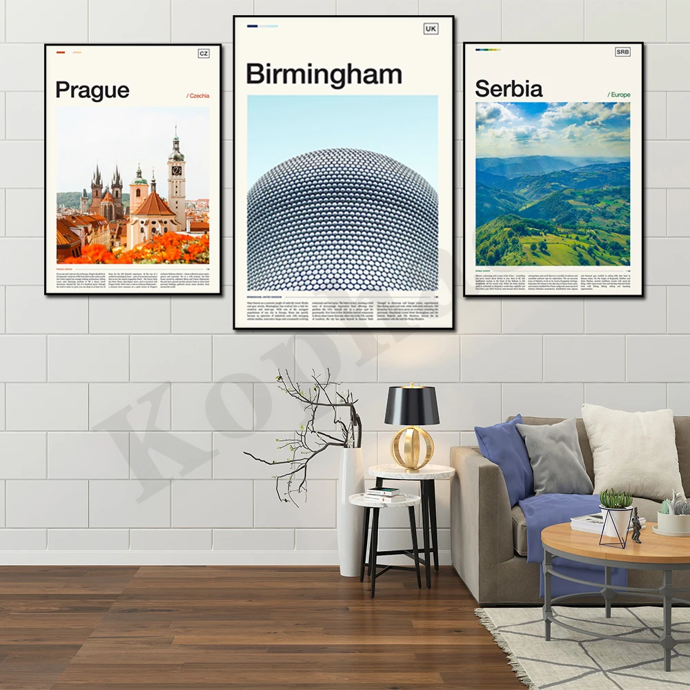 Birmingham Dublin Ireland Athens Spain Prague Edinburgh Santorini Croatia Serbia Turin. City Travel Scenery. Home Decor Poster