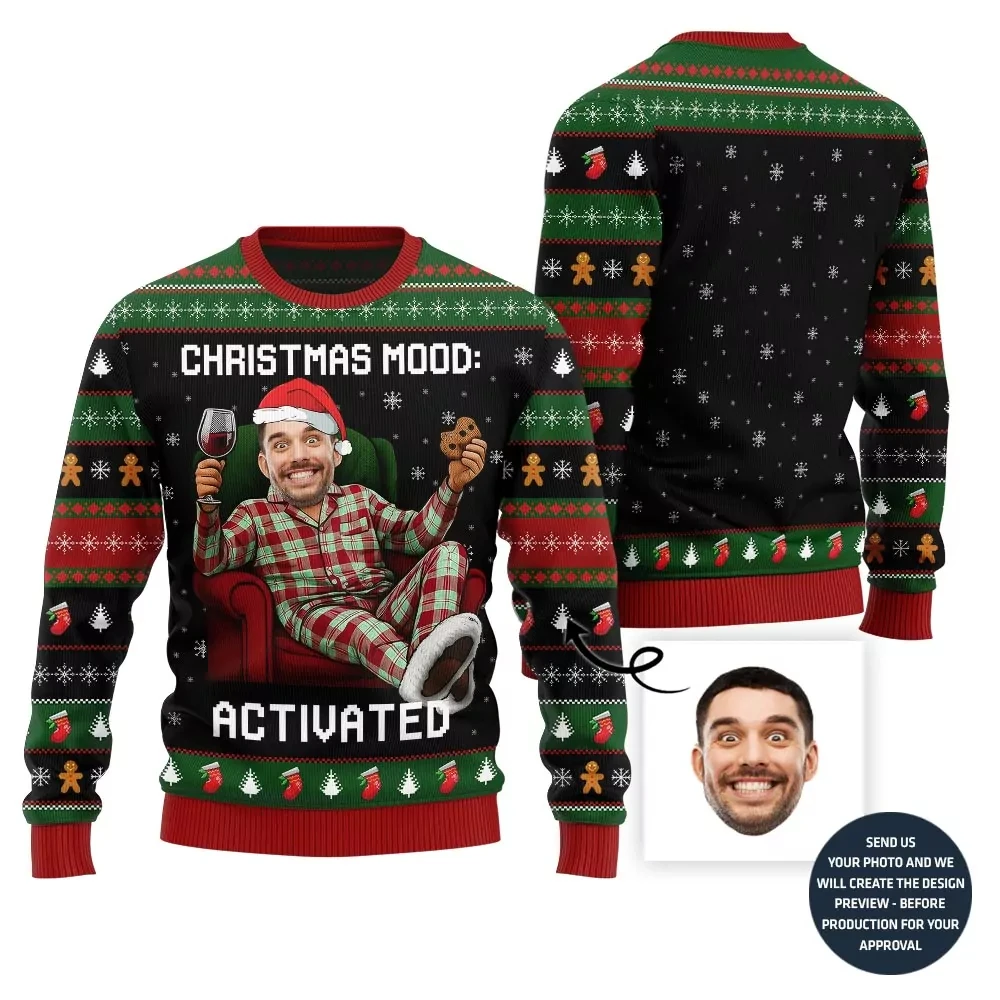 تخصيص صورتك ثلاثية الأبعاد طباعة سترة عيد الميلاد القبيحة لتقوم بها بنفسك بلوفرات الوجه صورة مضحكة البلوز شخصية هدايا عيد الميلاد لاعبا #2