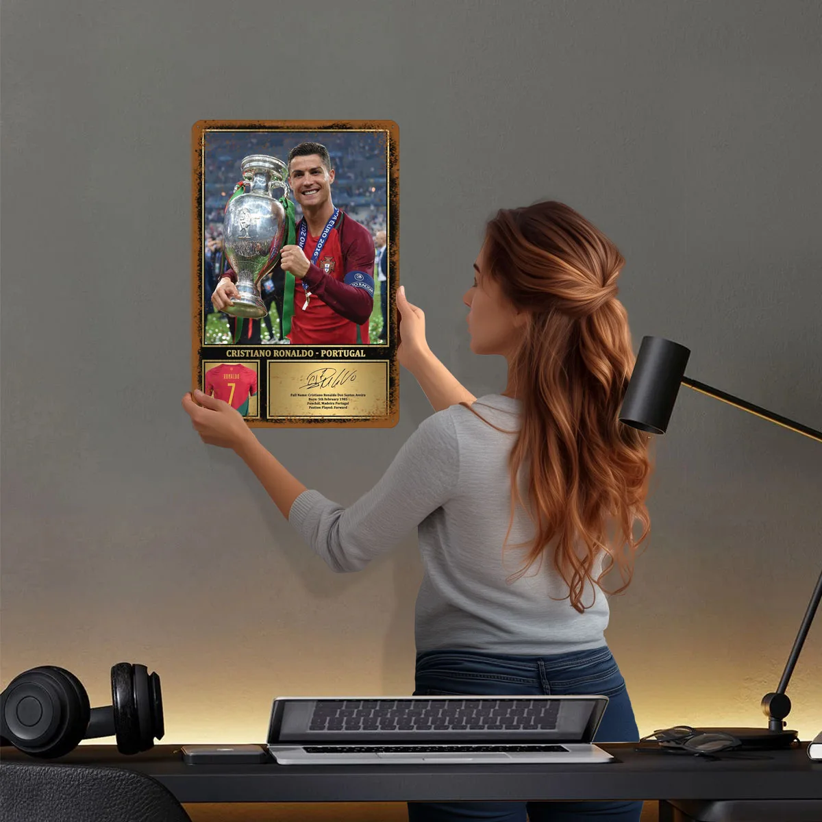 كريستيانو رونالدو البرتغال اليورو 2016 الكأس علامات معدنية الرياضة المشارك زينة للمنزل عناصر الديكور الديكور غرفة المعيشة