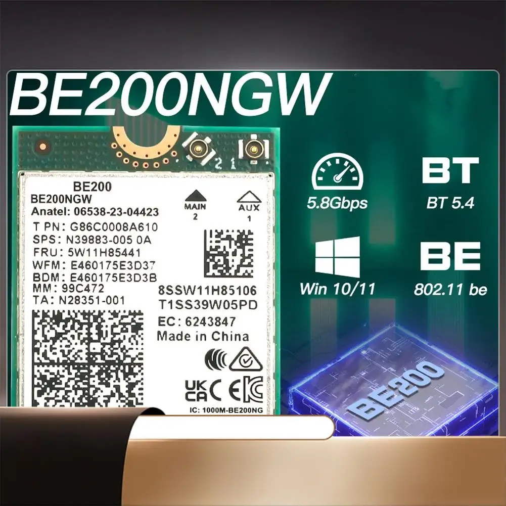 

BE200 BE200NGW WIFI 7 Wifi Card+12Dbi Antenna Kit BT5.4 802.11AX Tri-Band M.2 NGFF Wireless Network Adapter For Win10/11 Green-N