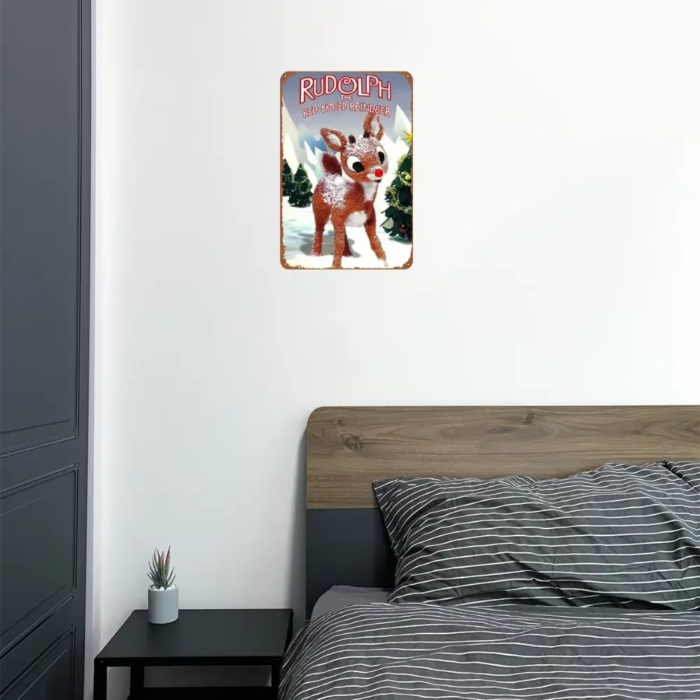 نحت جدار معدني عتيق من رودولف على شكل حيوان الرنة ذو الأنف الأحمر (8 × 12 بوصة) |   هدية الهالوين وعيد الميلاد، ديكور عطلة المنزل/المرآب