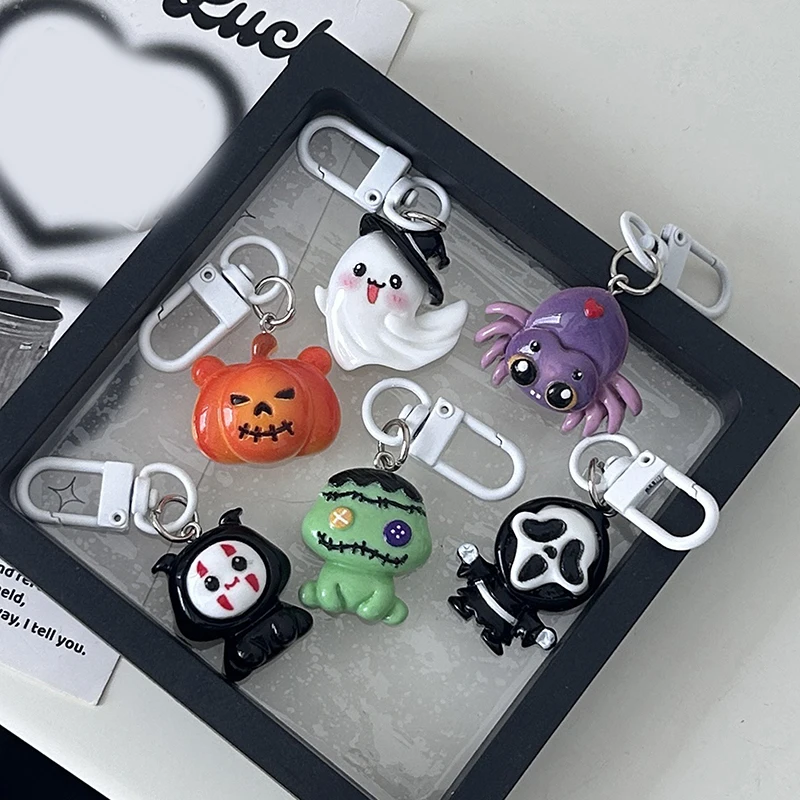 Funny Halloween Key Chain Spider Pumpkin Ghost Phone Pendant Headphone Case Charm Bag Decor Car Key Ring