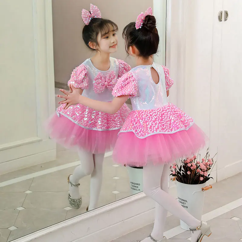 Vestido de baile para niña, ropa de baile para niña, trajes de Ballet con lentejuelas, tutú para niña, Ropa de baile para actuaciones en escenario