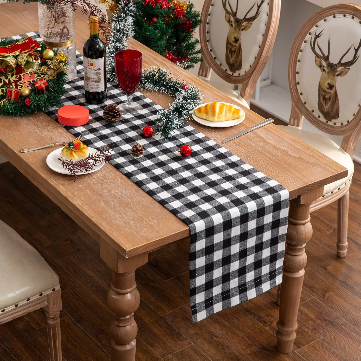 Chemin de Table de Noël à Carreaux Rouge et Noir, Décorations pour la Maison, Cadeaux