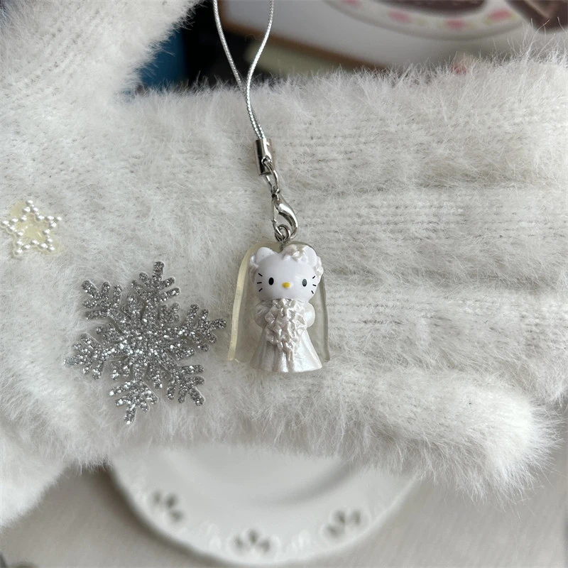 Hello Kitty paar sleutelhanger Sanrio 3D mini hanger telefoon ketting cartoon Kitty kat bruiloft metgezel cadeau Valentijnsdag geschenken