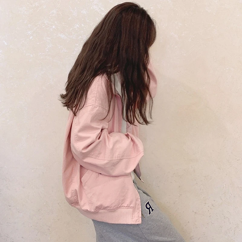 Pink Jackets Women Solid Korean Style Loose Casual All-match Streetwear Autumn Ins Fashion Turn-down Collar Simple Lovely New