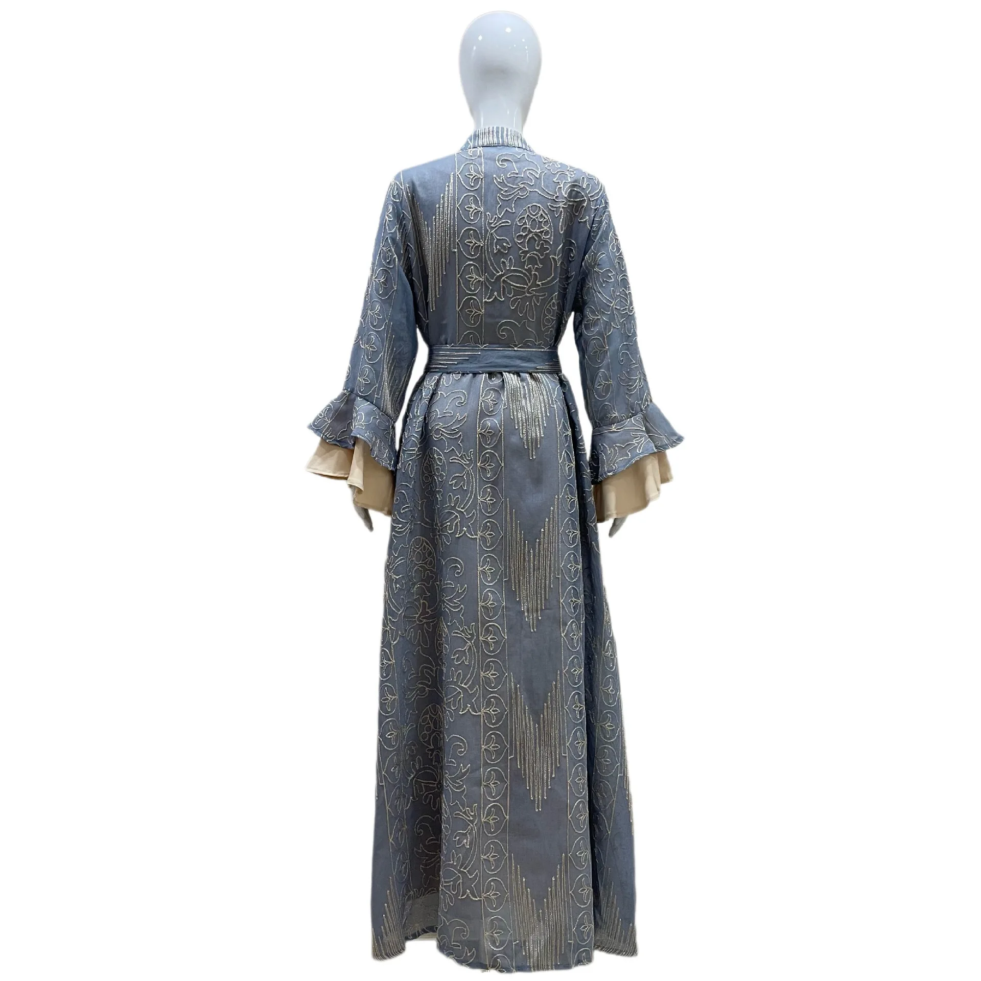 Abaya Dresses 2 Piece Set Women Eid Muslim Party Jalabiya Embroidery Vestidos Cardigan Robe Suit Ramadan Morocco Dubai Kaftan