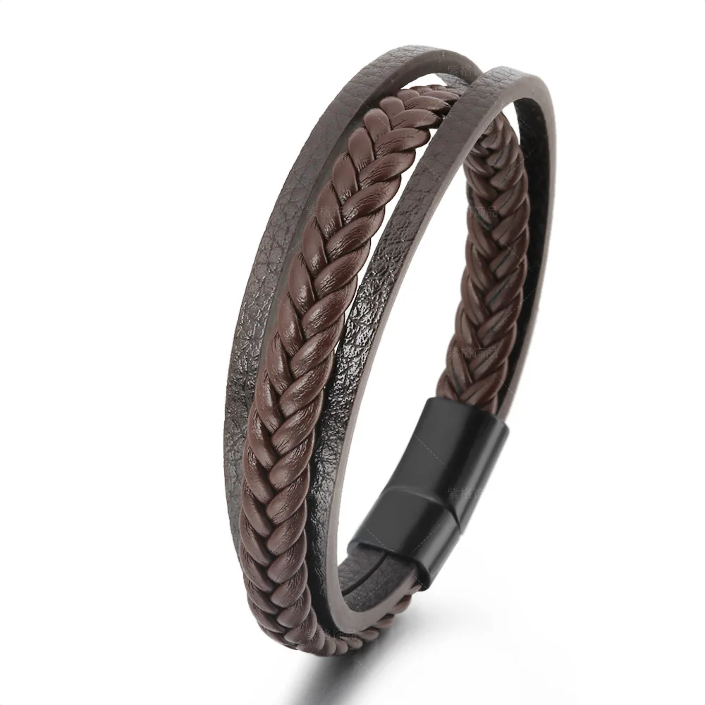 Leather Bracelet For Men New Retro Leather Rope Woven Bracelets National Style Magnetic Buckle Personality Leather Bracelets