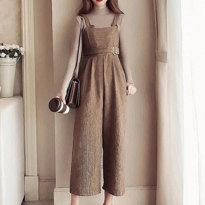 

Corduroy Jumpsuits for Women Korean Style Straight Pants Loose Vintage Playsuits Casual Workwear Trousers Autumn Women Clothes