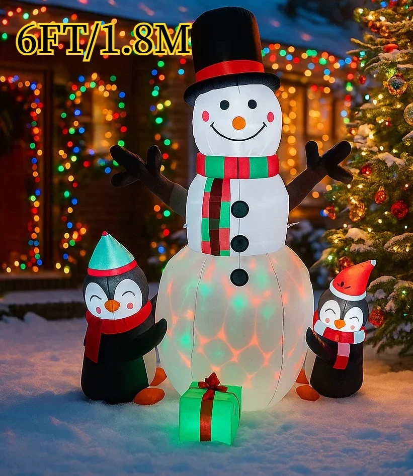 1.8 متر/6FT زينة عيد الميلاد لعبة قابلة للنفخ ثلج البطريق ساحة المنزل الحلي مع LED ديكور عيد الميلاد لعبة ديكور خارجي
