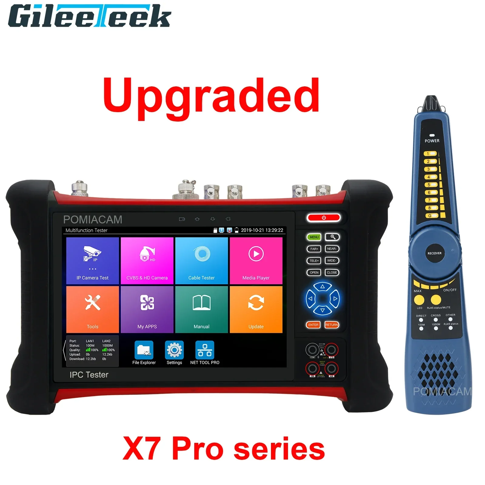 

Upgraded X7 Pro Series 7 Inch CCTV Tester 8K H265 IP/8MP TVI CVI AHD/Analog IP Camera Tester Monitor with HDMI in/out,VGA Input