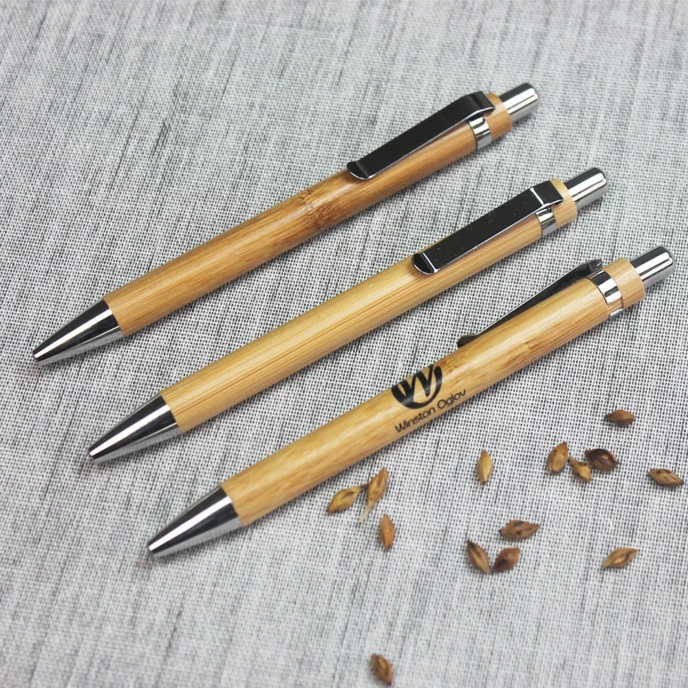 

100 Pcs Free Printing Logo Text Bamboo Ballpoint Pen Customized Advertising Pens
