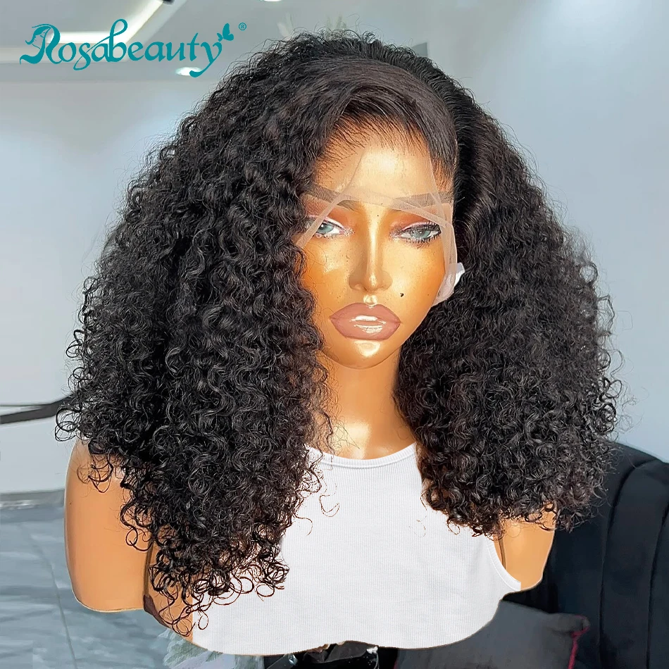 Rosabeauty 13X4 Preplucked Curly Short Bob Human Hair Wigs 13X6 Lace Frontal Closure Deep Wave 5X5 Glueless Wig