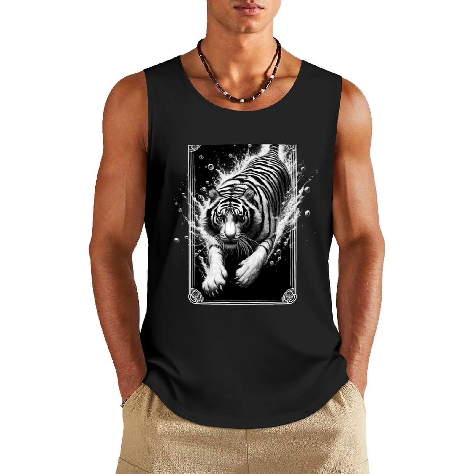 Black And White Monochromatic Tiger Underwater Tank Top t shirt gym Gym clothes muscle t-shirt vest men