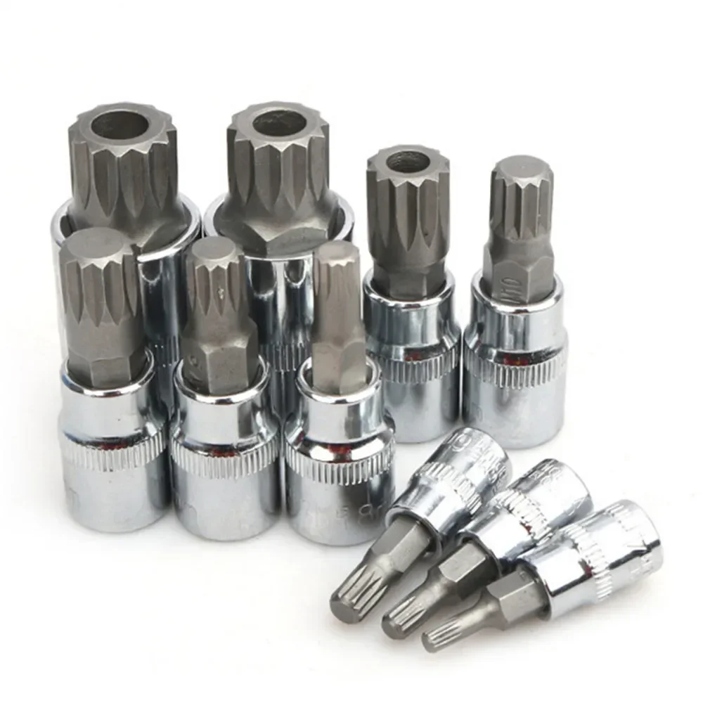 M4-M18 10PCS Professional Point Triple Square Spline Bit Socket Set Tamper Press Batch Sleeve Set Auto Repair Tools Screwdriver