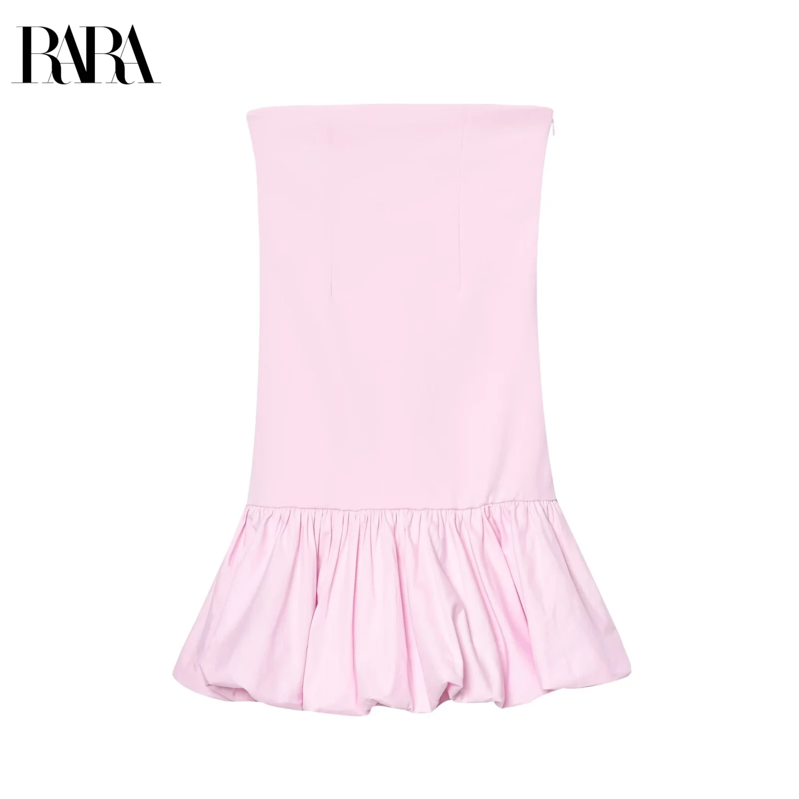 

RARA2025 Summer New Casual Pure Sexy Balloon Version Tube Top Off Shoulder Straight Collar Dress Short Style