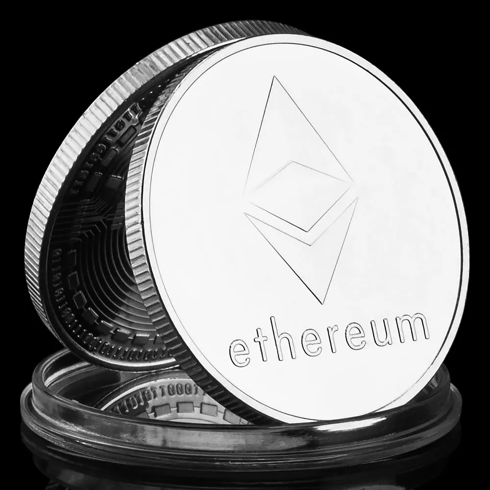 ETH Sliver Plated Patterned Ethereum Bitcoin Embossed Stereo Bitcoin Digital Currency Coin Physical Commemorative Bit Metal