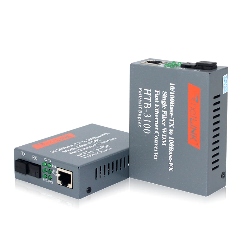 1 Pair HTB-3100AB 20KM AB 10/100Mbps Optical Media Converter Mode Single Fiber SC Port A 1310Nm-TX, B 1550Nm-TXFTTH