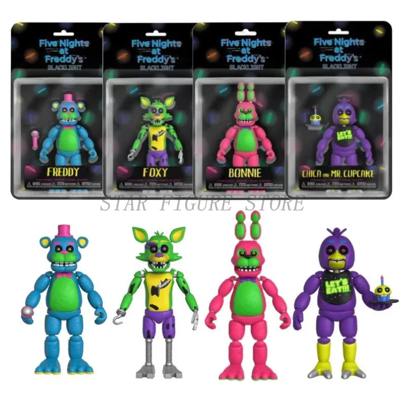 

Blacklight FNAF Action Figure Black Light Bonnie Foxy Chica Figurine With Original Box Movable Collection Doll Model Toys Gifts