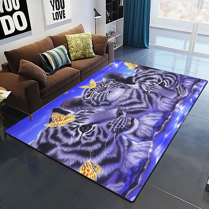 Domineering Tiger 3D Printed Carpets for Living Room Bedroom Decor Jungle Animals Carpet Home Bedside Floor Mat Play Area Rugs