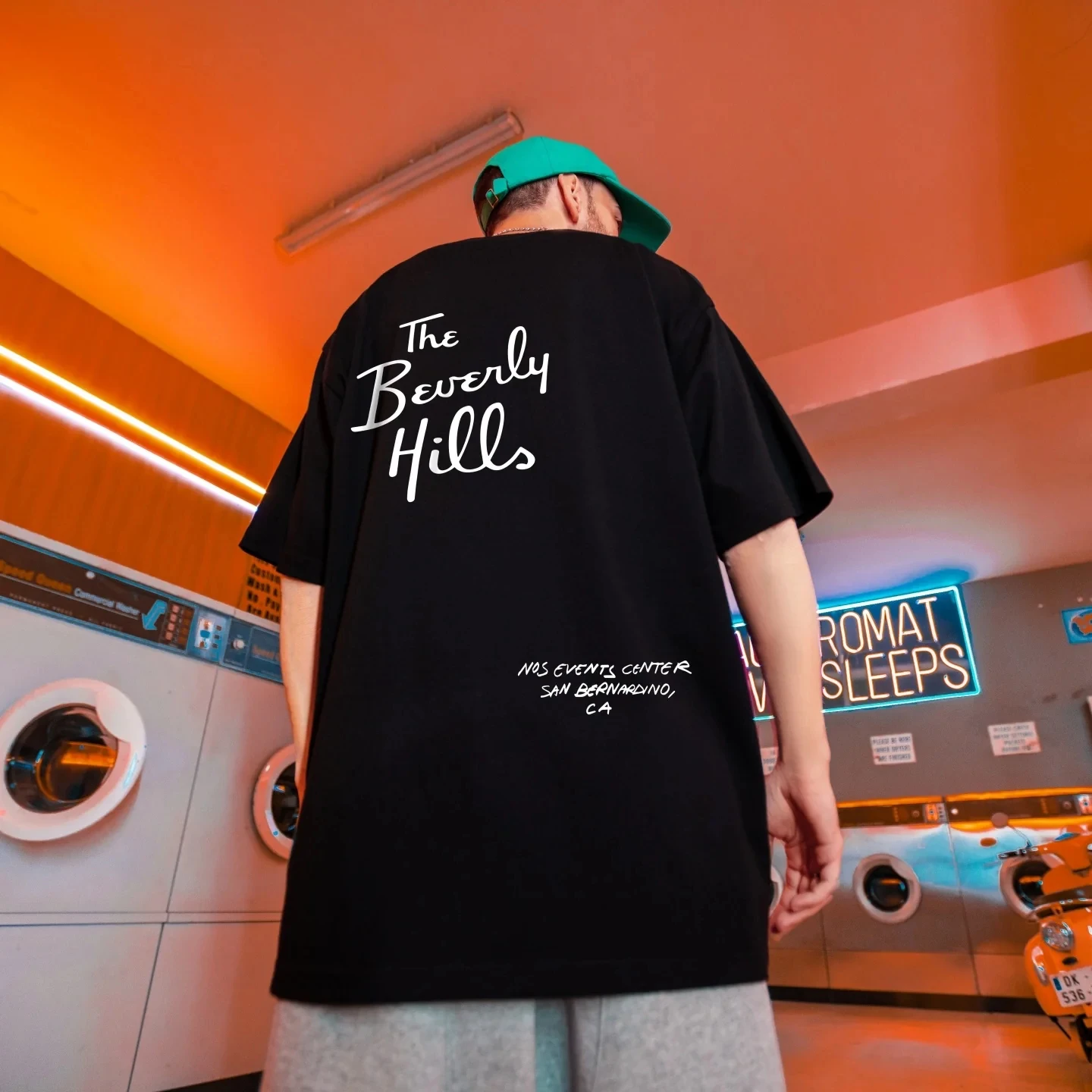 Family Matching T‑Shirt The Beverly Hills Back Retro Cursive Script Venue Location Text Vintage Urban Street Short Sleeve Tee