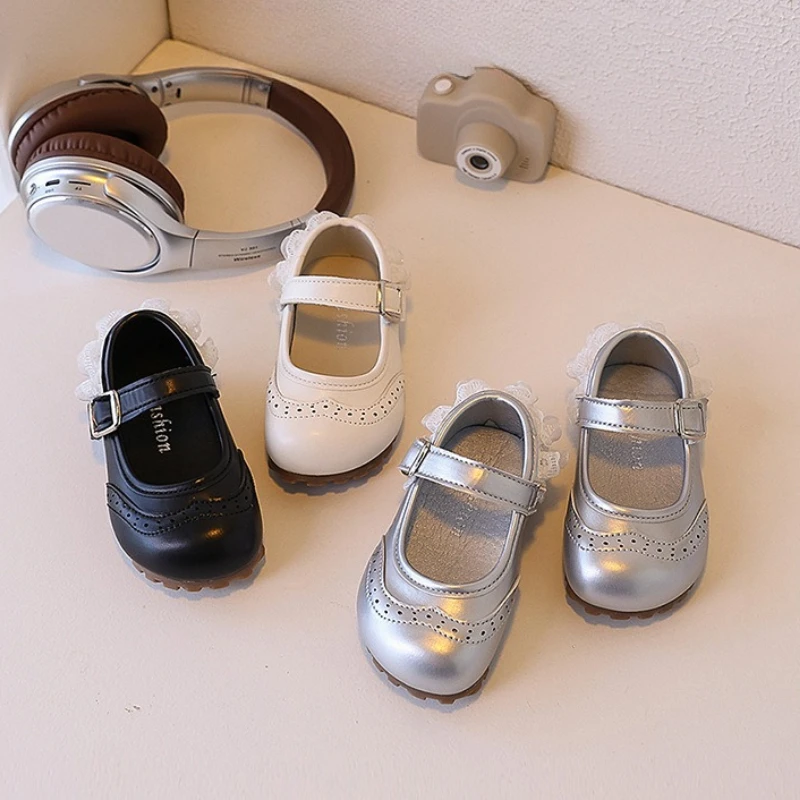 

New Fashion Girls Ballet Shoes Spring Autumn Elegant Princess Sweet Kids Leather Shoes Causal Children's Lace Dress Flat Shoes