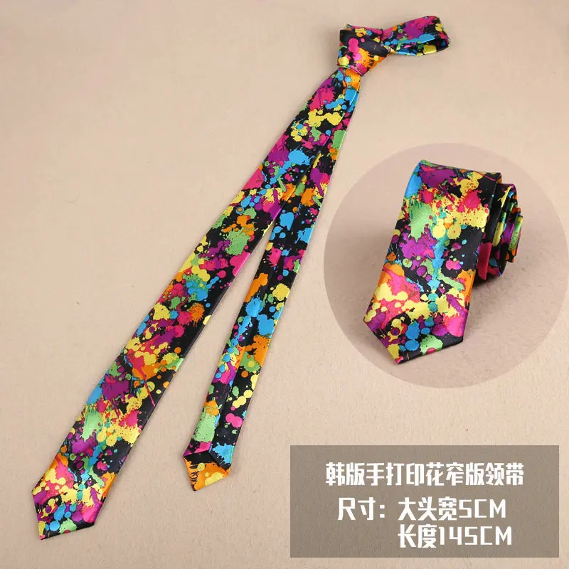 

5cm printed tie for trendy male and female students, narrow Korean version with British leopard print plaid performance paired w
