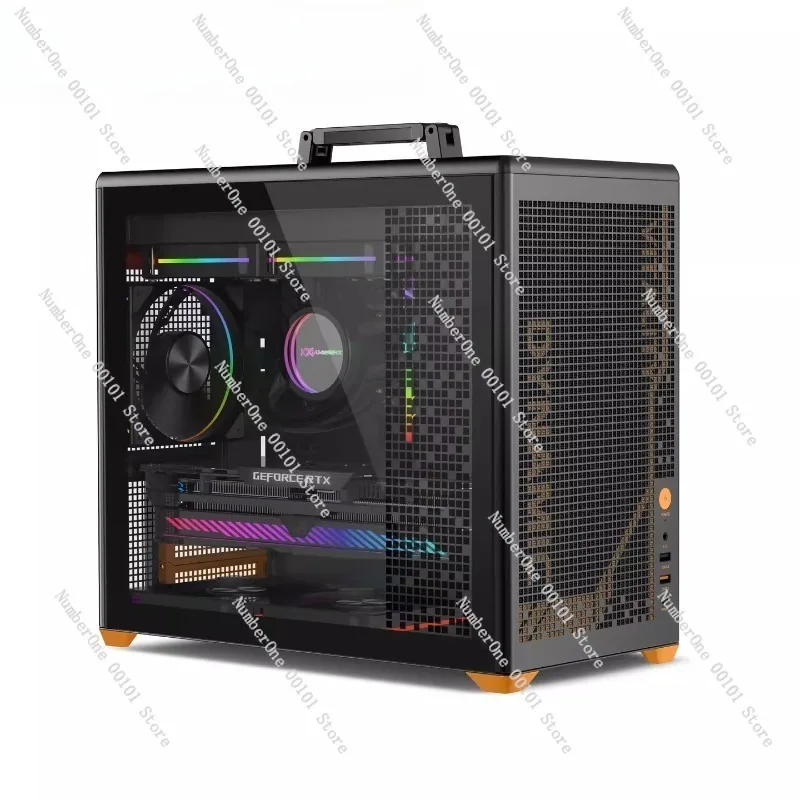 Portable MATX Computer Case with Side Window and Mesh Panel, Type-C Interface, Supports 240mm Water Cooling,Compact Desktop Host