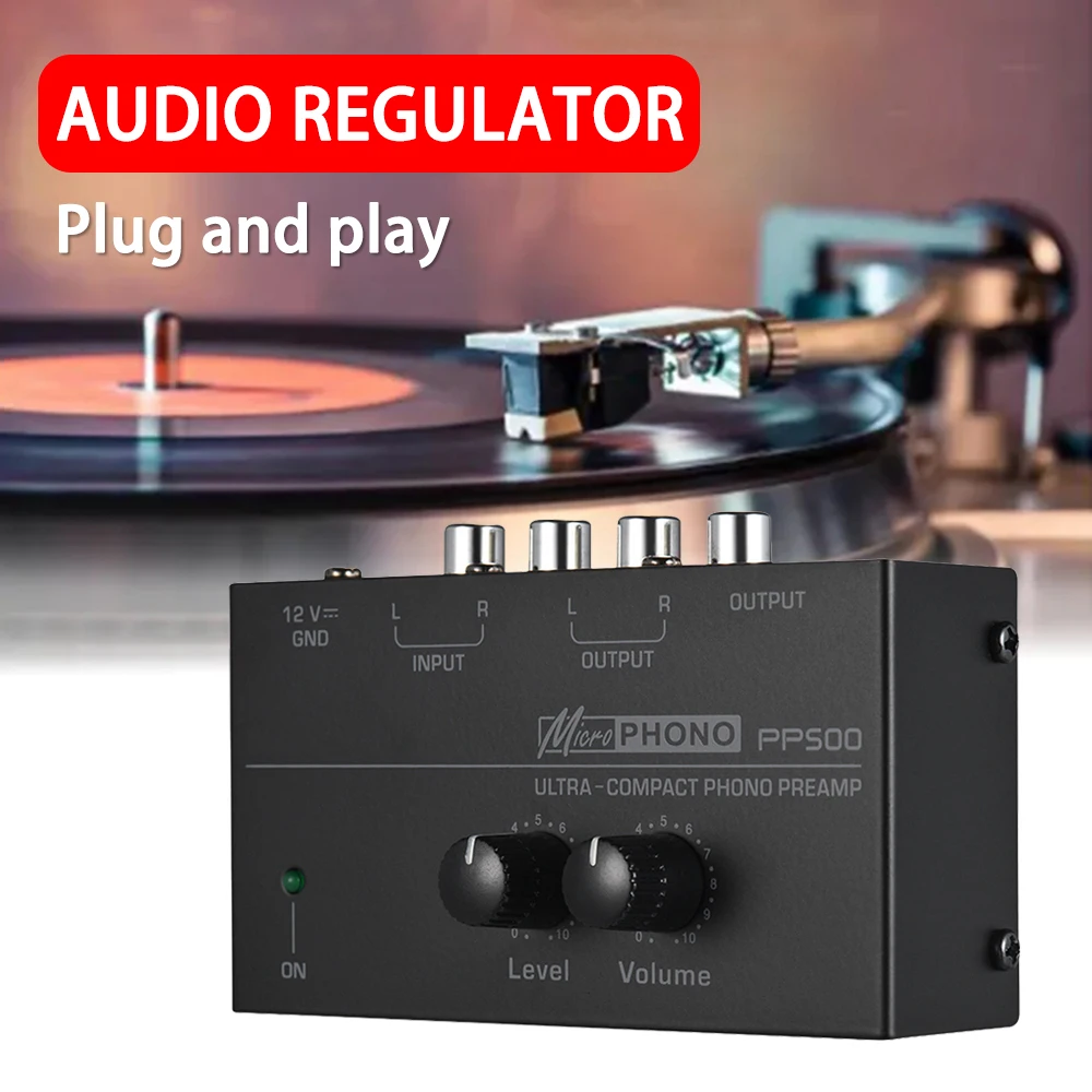 Preamplifier Phono Preamp Ultra-Compact Audio Amplifier With Level Volume Control 2xRCA Input 2xRCA 1/4\