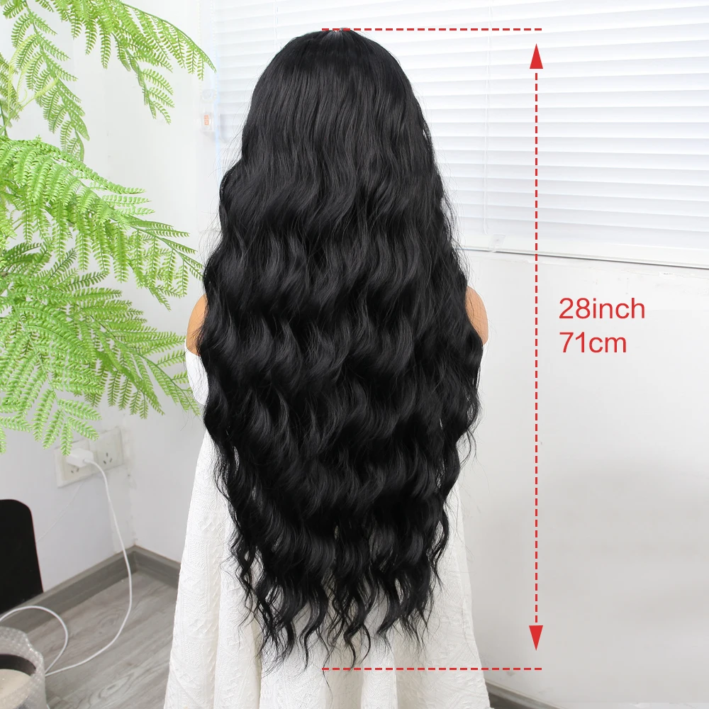 Heat Resistant 13/4.5*1 T Lacefor Any Occasion Long Wavy Synthetic Wig Black Natural Wave Daily Use Hair Wigs for Women Afro