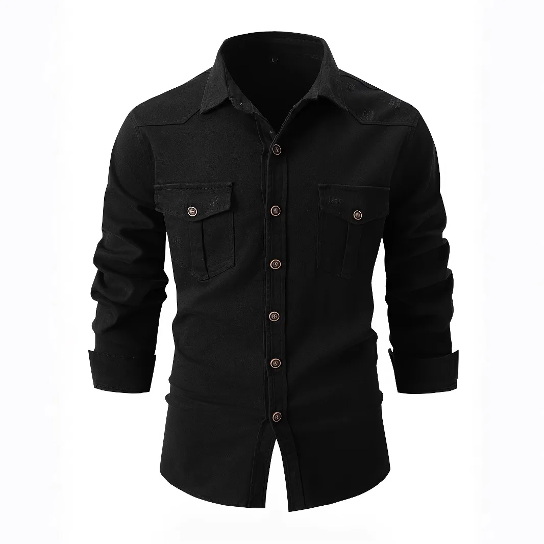 Autumn And Winter European Size Shirt Men's Washing Water Elastic Pure Cotton Casual Fashion Business Men's Long Sleeve Lining