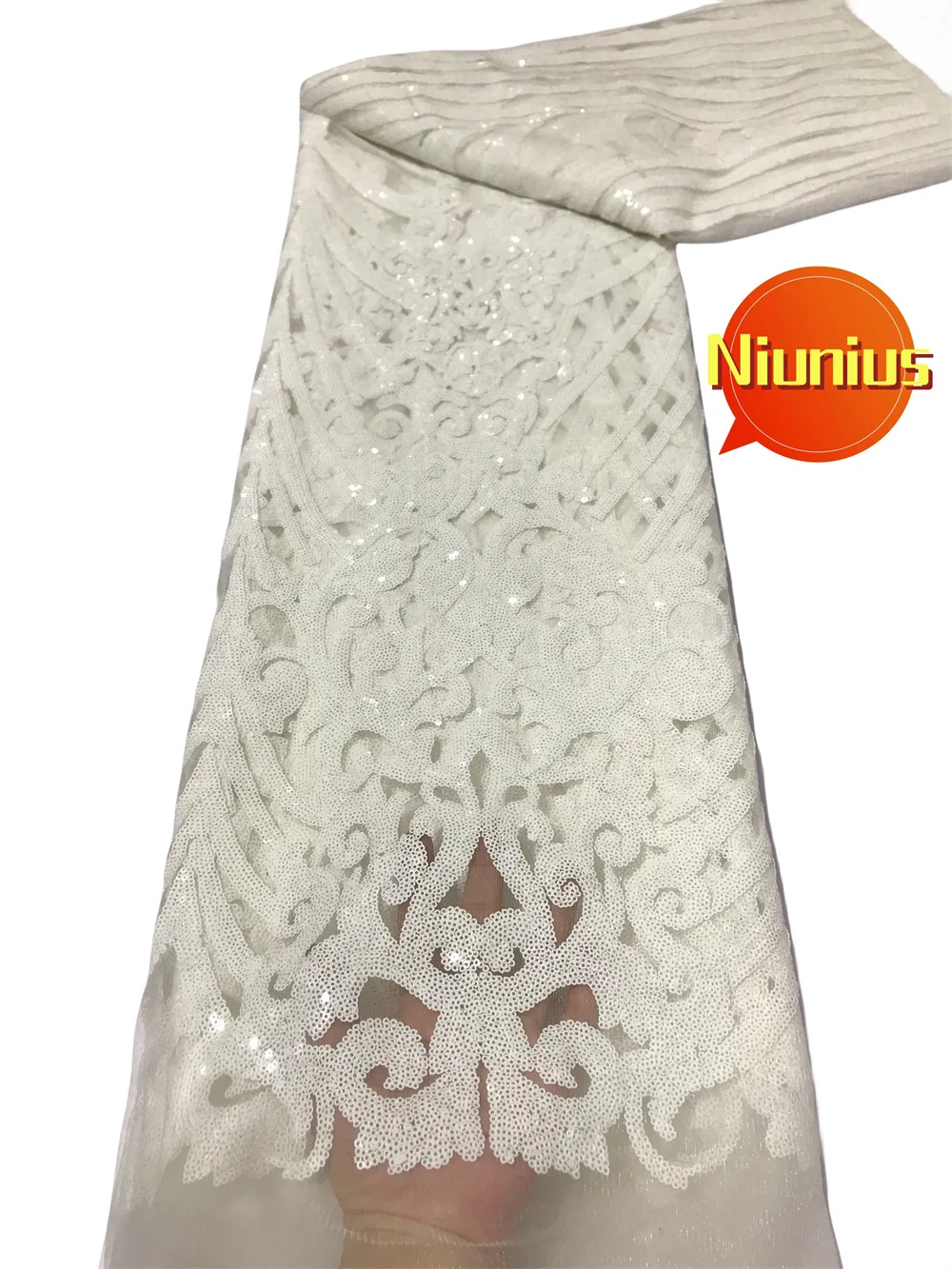 5yards Latest Super Quality Elegant Embroidery Tulle Sequin Lace Fabric for Wedding Evening Dress NN5788_R