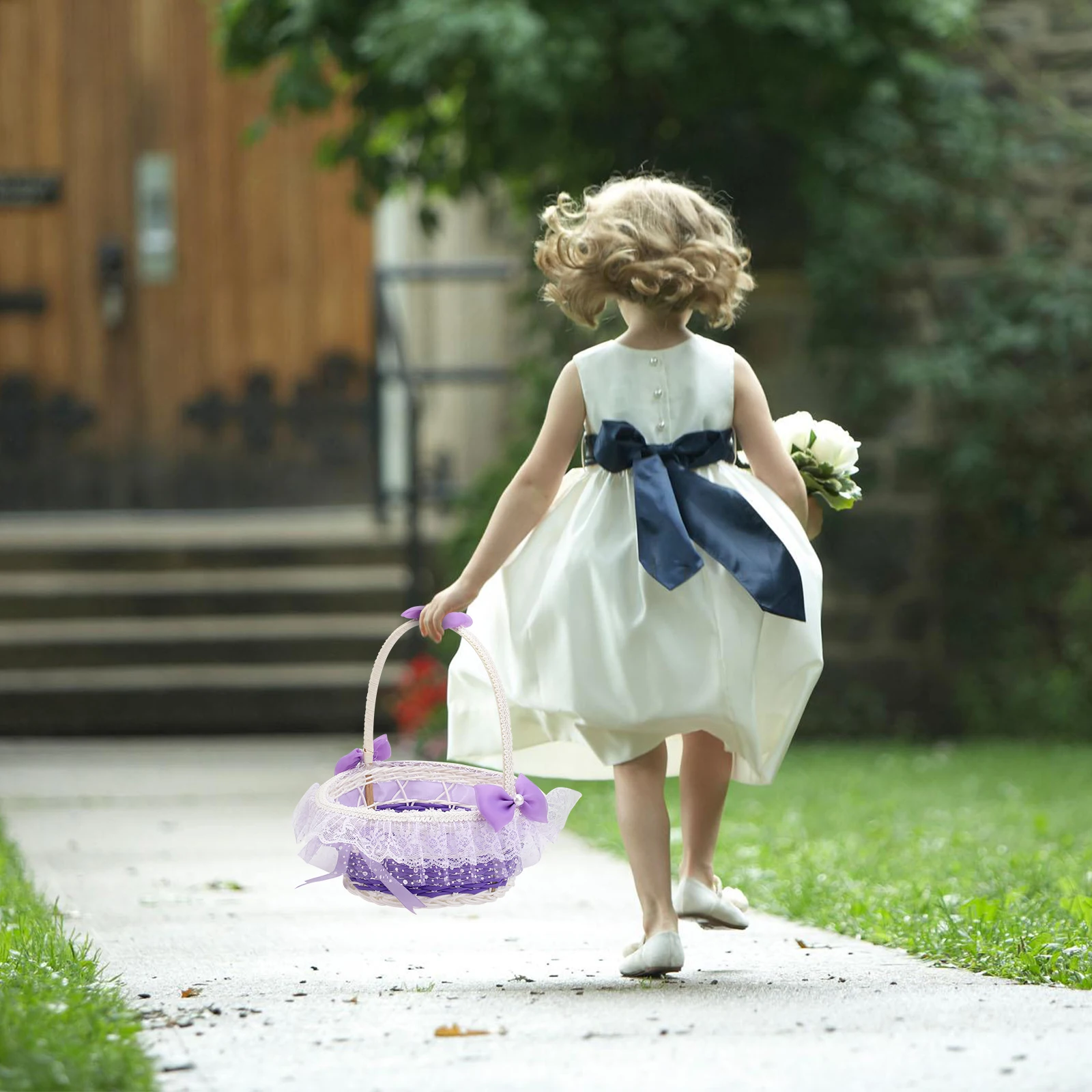 

1pc 1 Piece Round Wedding Flower Basket 22x23cm Handmade Rose Petal Wedding Baskets Baskets for Banquet Elegant Storage