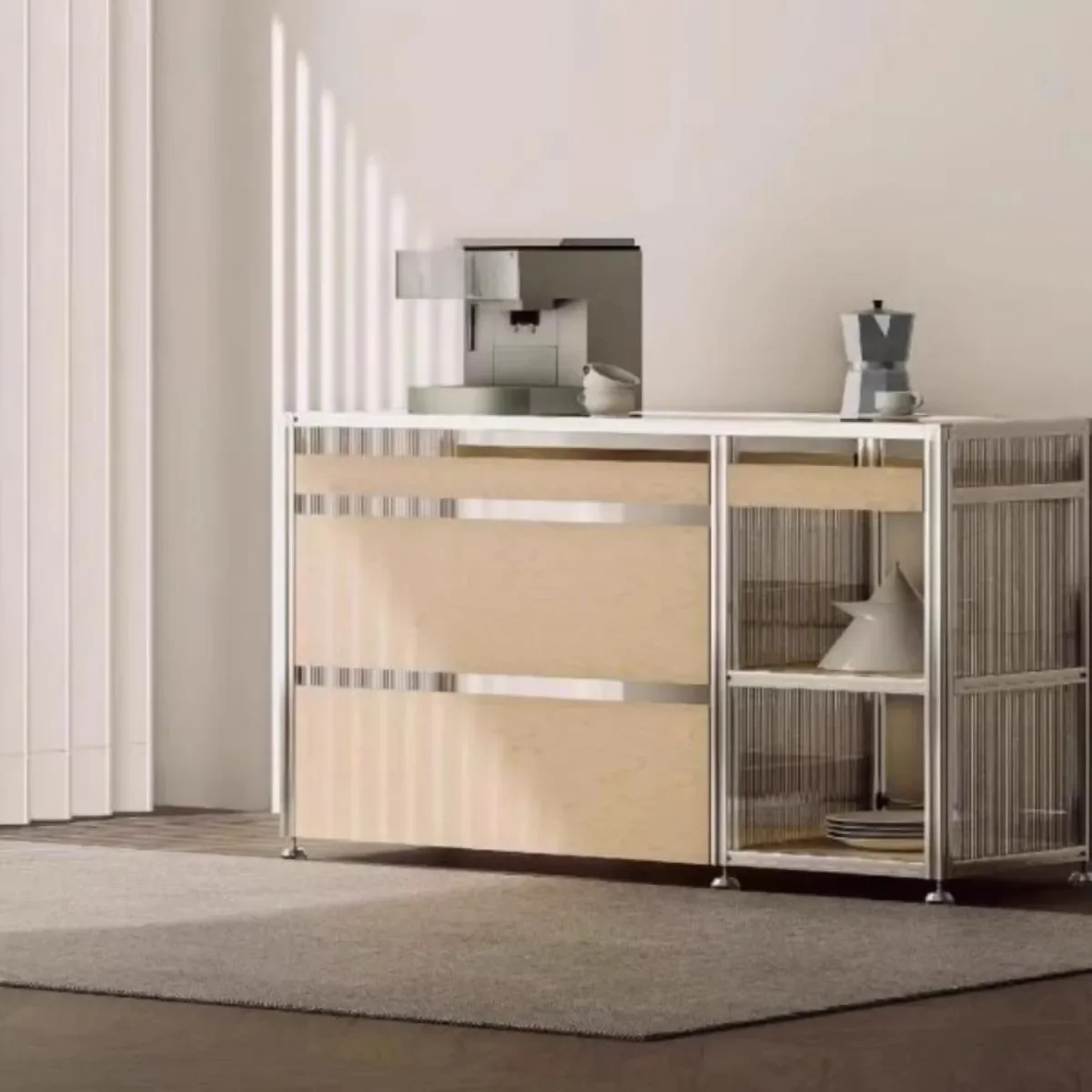 Birch ocean board dining side cabinet light luxury aluminum profile storage cabinet living room bedroom with drawers storage