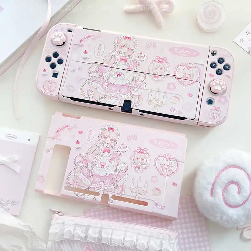 Urocze etui na Nintendo Switch NS w stylu anime, różowe, dzielone, twarde, ochronne na stację dokującą, akcesoria do gier dla Nintendo Switch OLED/Lite, kontroler Joy-Con — zdjęcie produktu 5