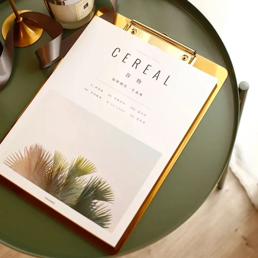 

Portable Golden Writing Clipboard Stainless Steel Durable Paper Organizer Drawing Signing Writing Stationary File Folder Memo